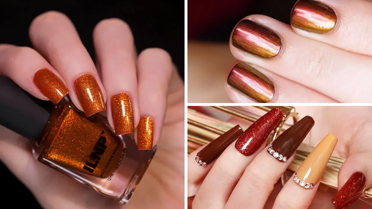 5. Burnt Orange and Gold Striped Manicure - wide 2