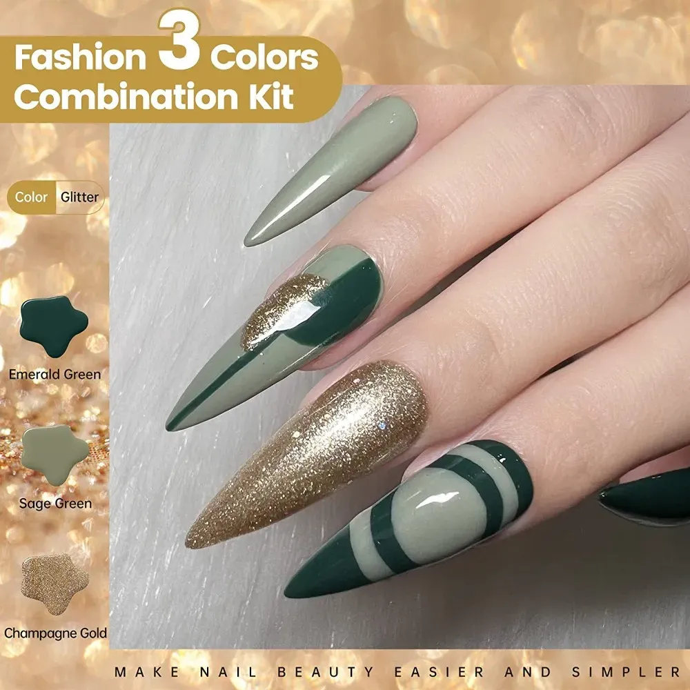 gold and green nails
