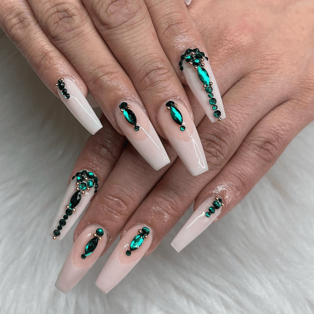 gold and green nails