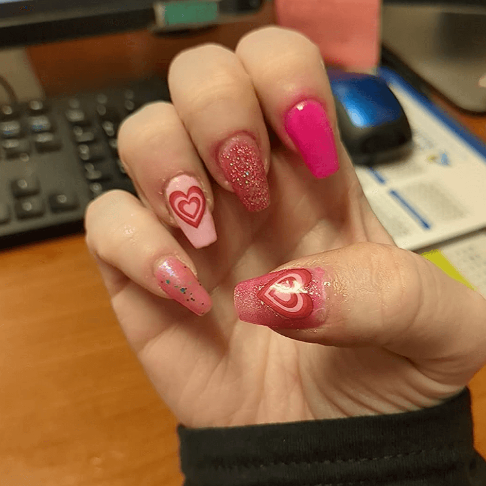 pink heart nails