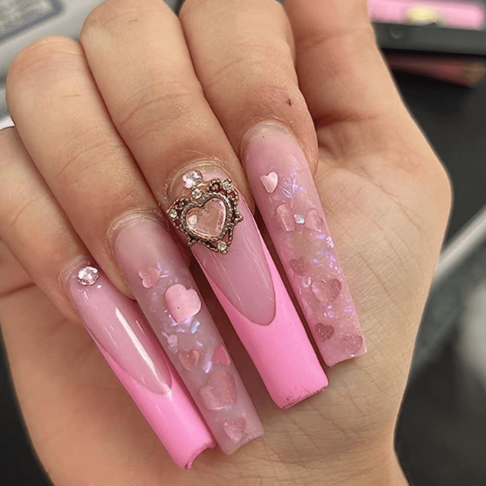 pink heart nails