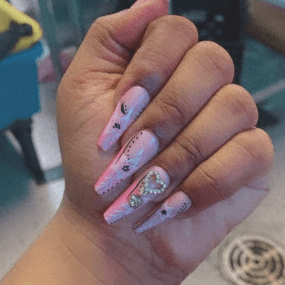 pink heart nails