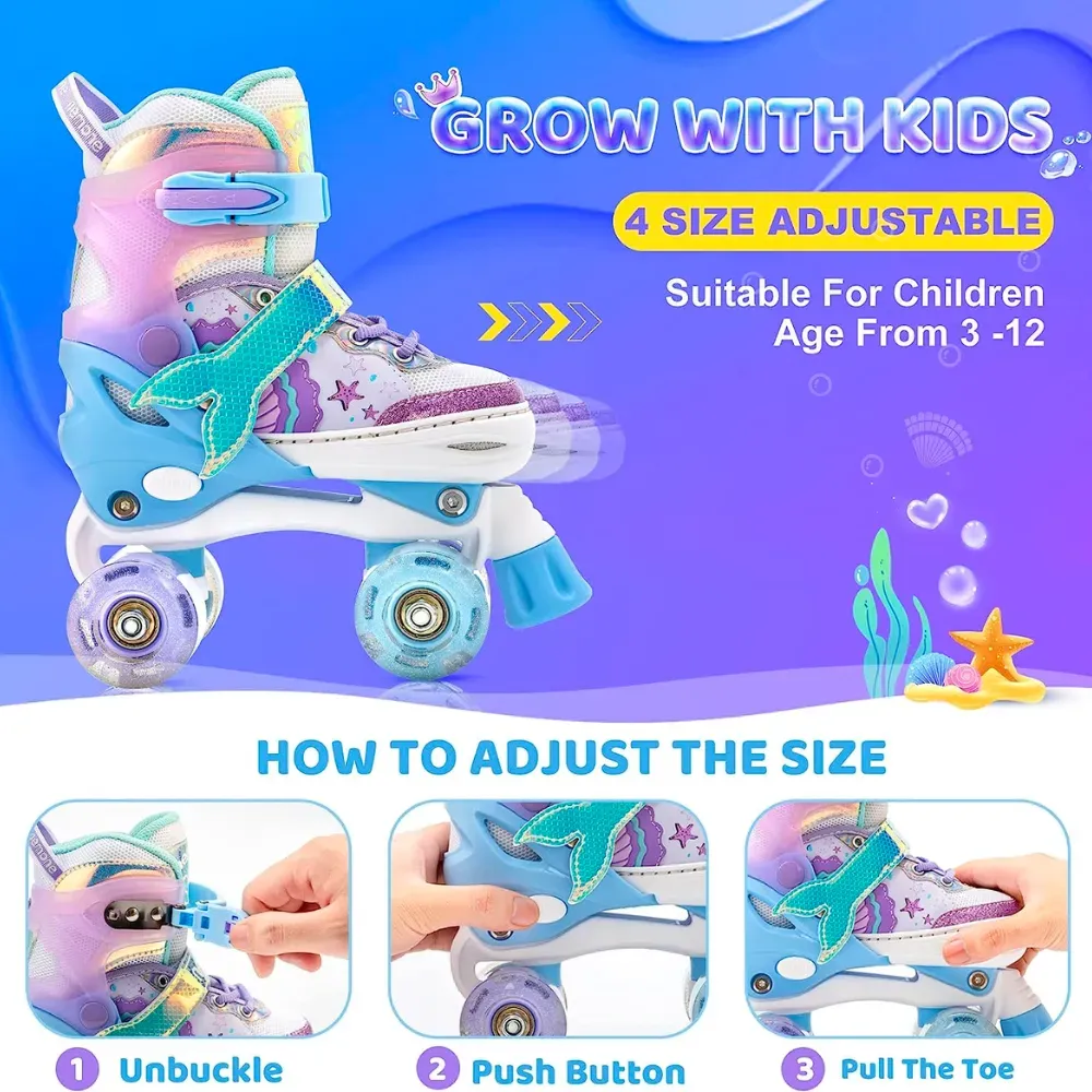  SHDSL Girls Roller Skates for Kids Beginners 4 Size