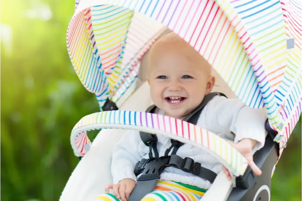 when can baby sit in stroller