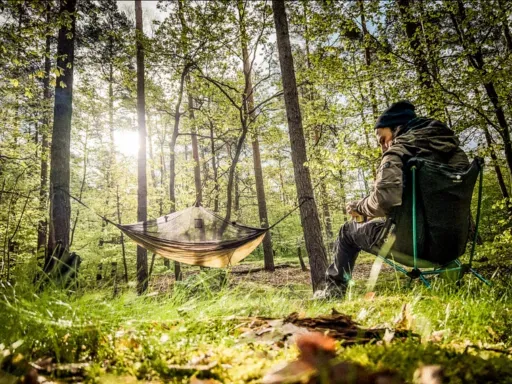 A man sitting in a backpacking chair